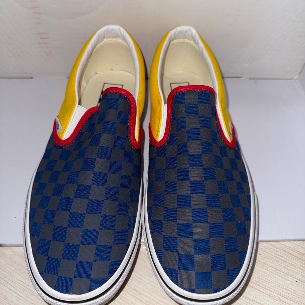 Vans Blue and Gray Checkered Slip-On Shoes